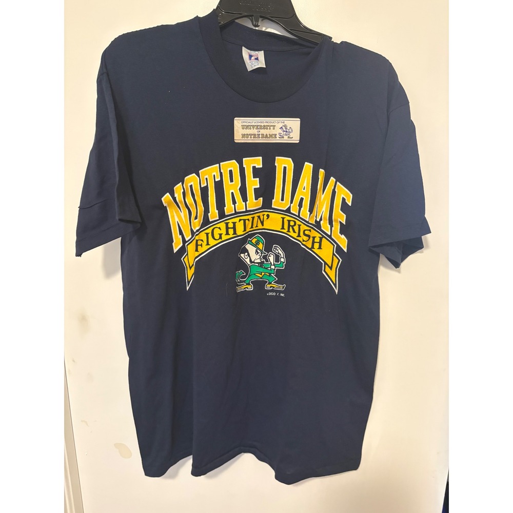Vintage Notre Dame Fighting Irish T Shirt Logo 7 Navy Blue XL Made in USA 90s
